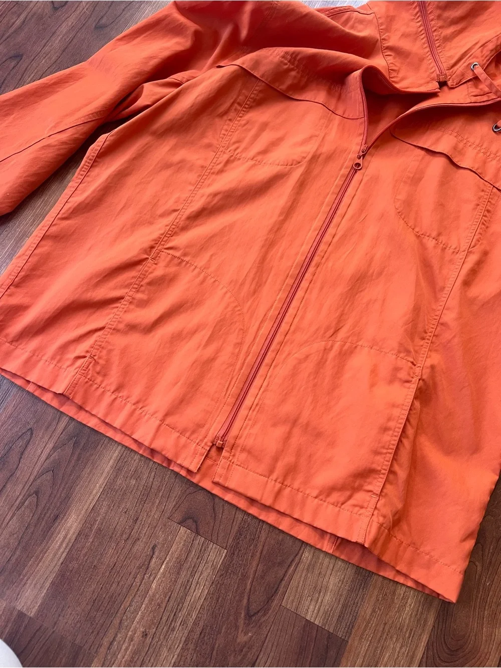 Chico's Women’s Bright Orange Hooded Zip Windbreaker